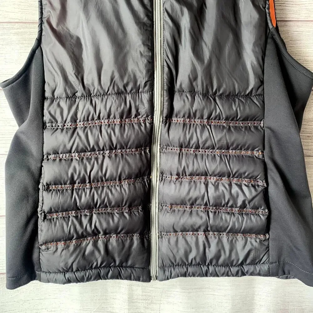 BKE Sport Black Quilted Puff Vest Zip Up Hood Orange Interior Size XL
